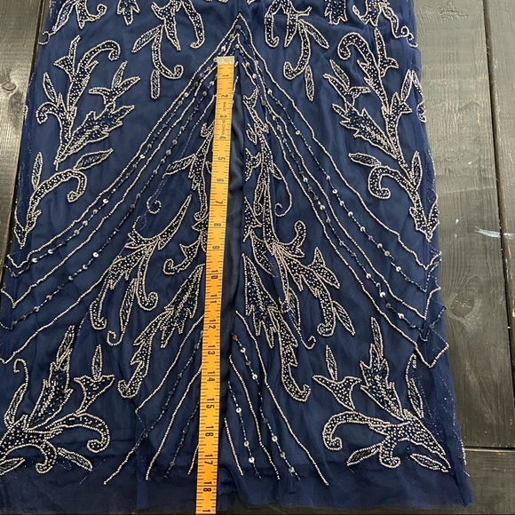 Pisarro Nights Beaded Mesh Column Gown SZ 4 Navy D2451 3/4 sleeve - Picture 13 of 13